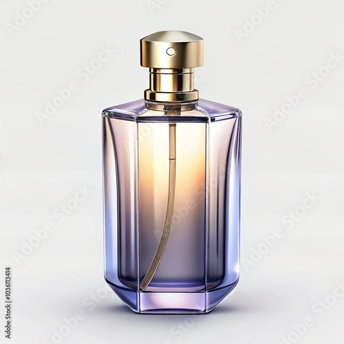 Glass bottle mockup for fragrance and perfume is on a white background, gold perfume cosmetic bottle container, isolated. Mockup for product package branding. 