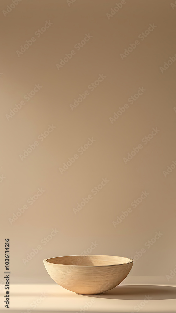 Minimal wooden bowl on neutral backdrop Minimal wooden bowl on neutral backdrop