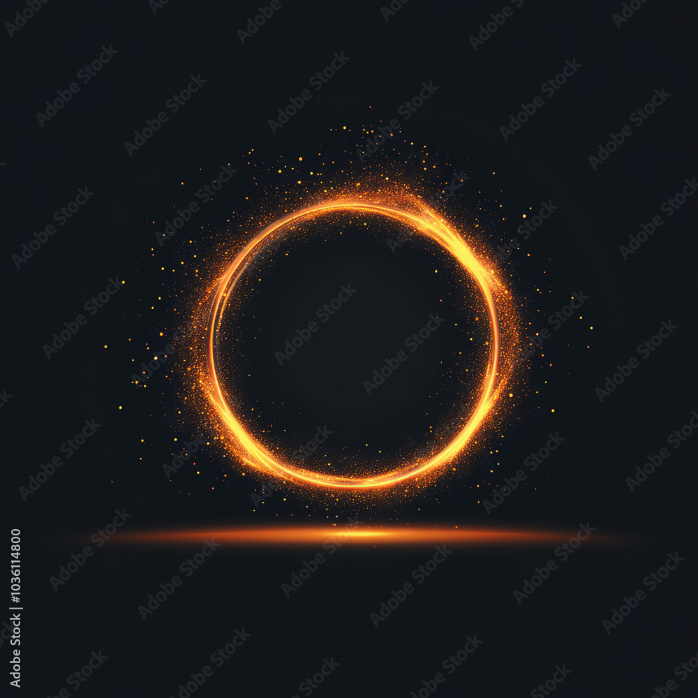 A glowing orange circle on a black background with subtle glitter. A glowing orange circle on a black background with subtle glitter.