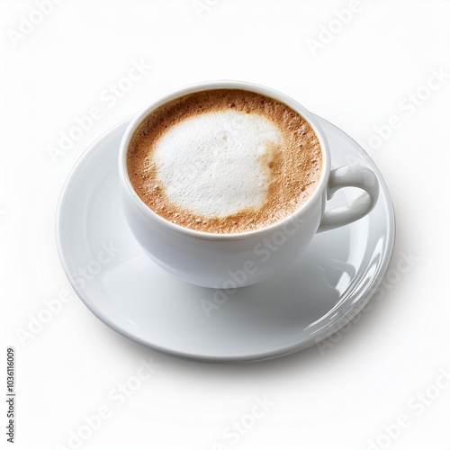 white cup of coffee cappuccino isolated on white background with clipping path