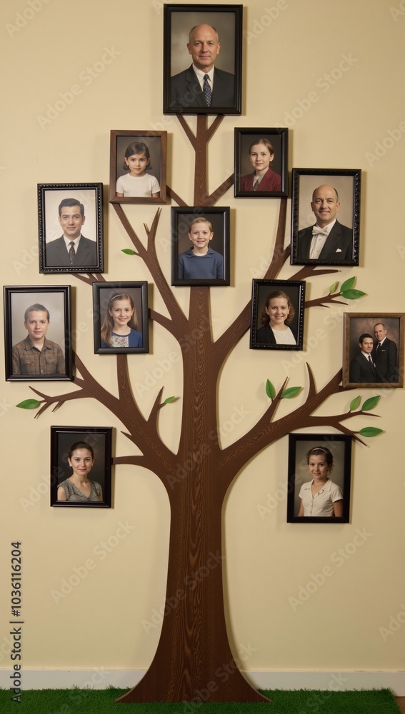 Family tree featuring multiple relative portraits showcasing ...