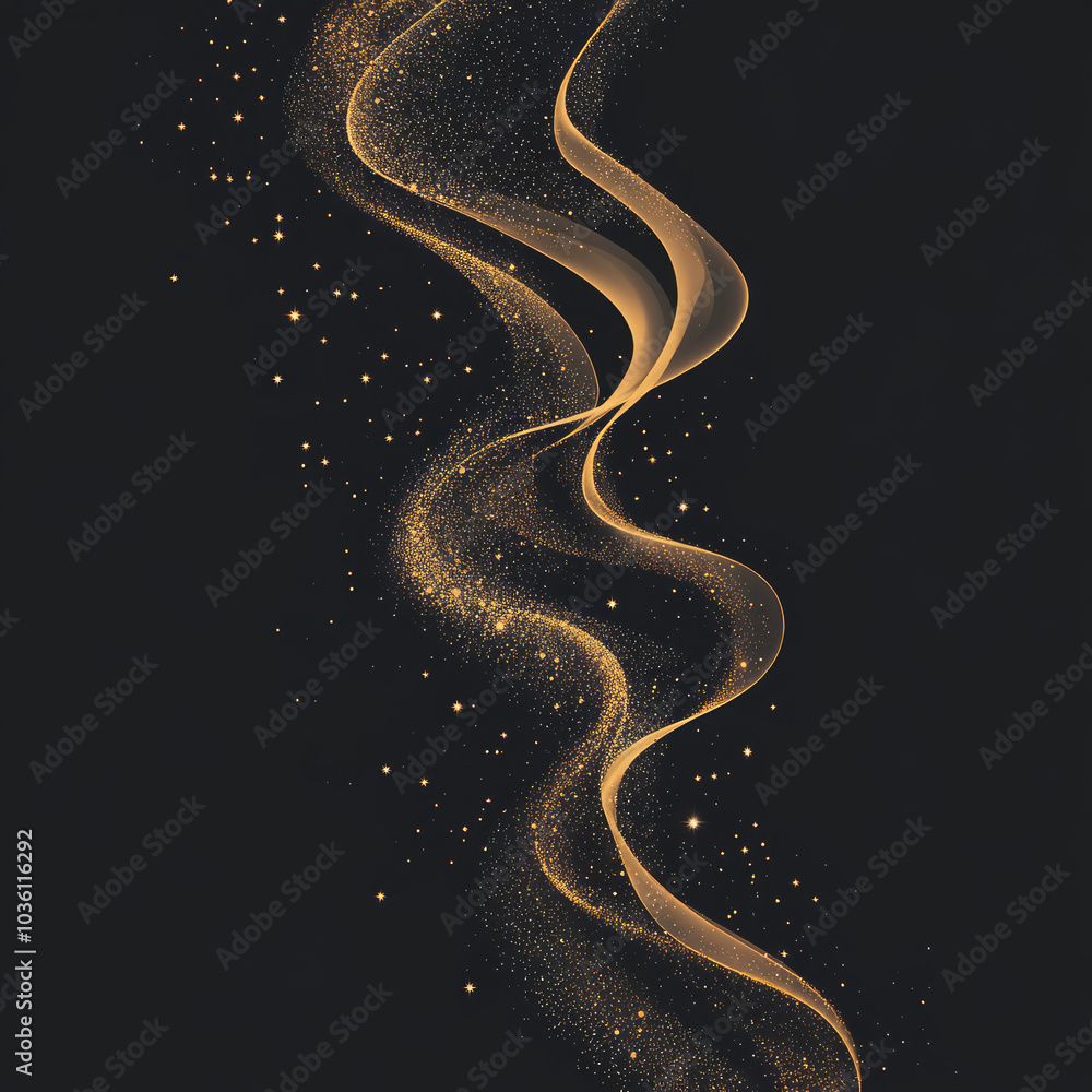 Abstract gold glitter wave on a black background. Abstract gold glitter wave on a black background.