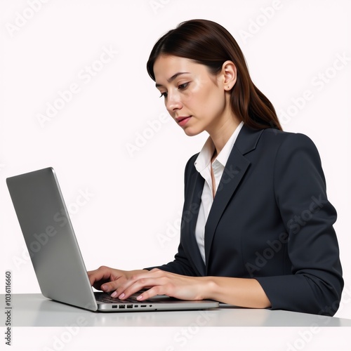 Woman on laptop against minimalist backdrop vector illustration style work focused