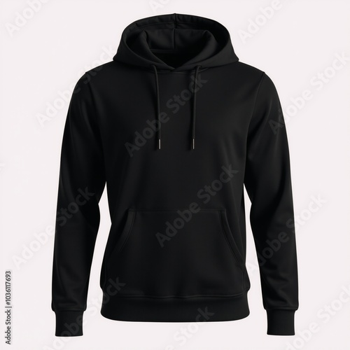 Unbranded sleek black hoodie with detailed hood design for men