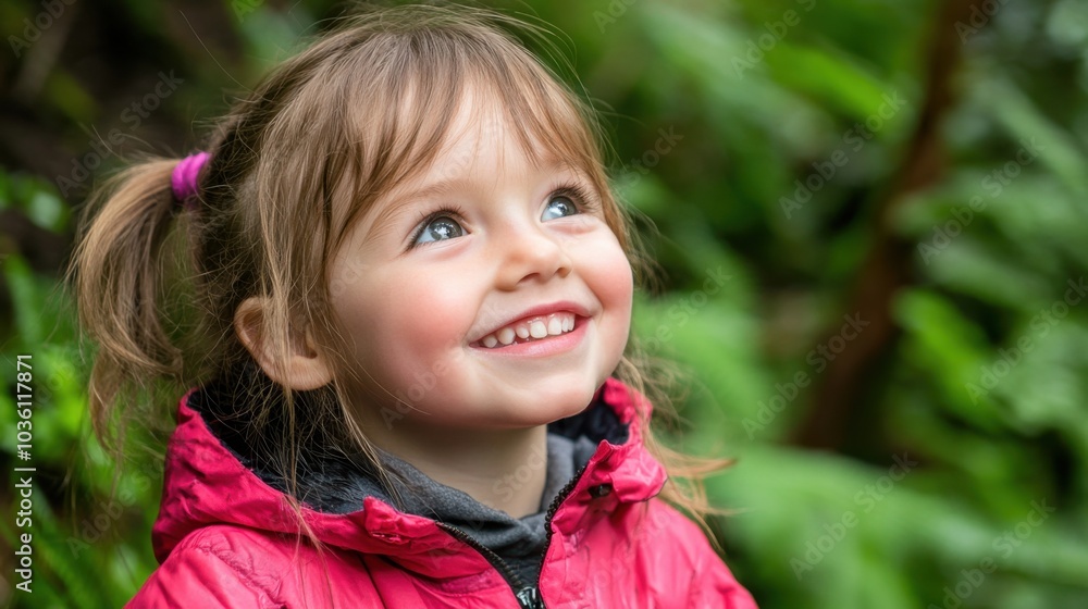 Fröhliches Kind genießt Natur und Freiheit in üppiger Waldumgebung Fröhliches Kind genießt Natur und Freiheit in üppiger Waldumgebung