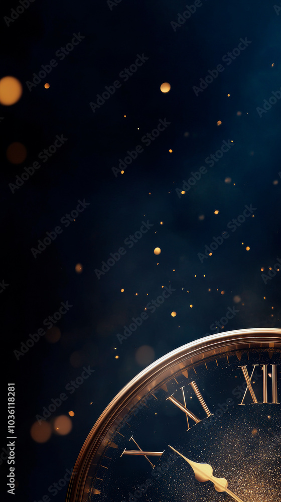 Elegant New Year's Clock at Midnight on Blurred Background, Space for Copy Elegant New Year's Clock at Midnight on Blurred Background, Space for Copy