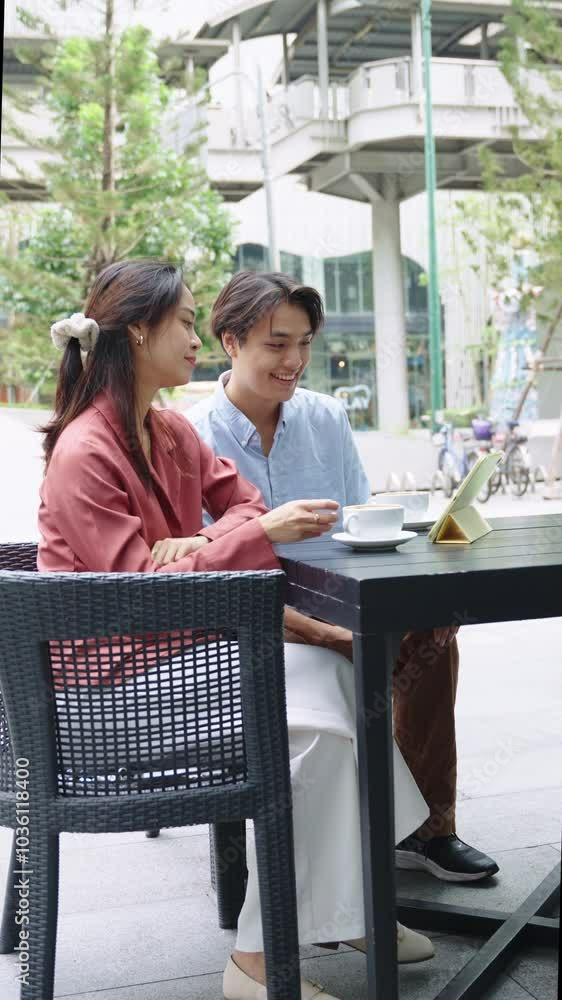 custom made wallpaper toronto digitalCouple enjoying coffee and sharing tablet content in slow motion