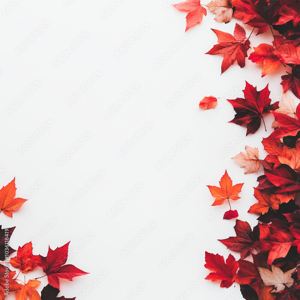Autumn leaves arranged on a white background.