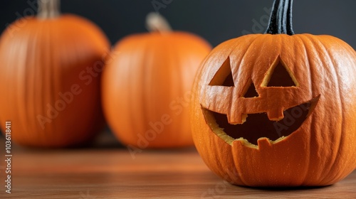 Halloween-Kürbisse auf einem modernen, sauberen Hintergrund für saisonales Design photo