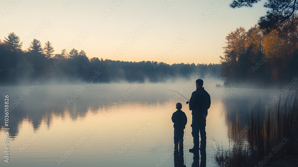 A Heartwarming Morning Fishing Experience Between a Father and Son by the Lake A Heartwarming Morning Fishing Experience Between a Father and Son by the Lake