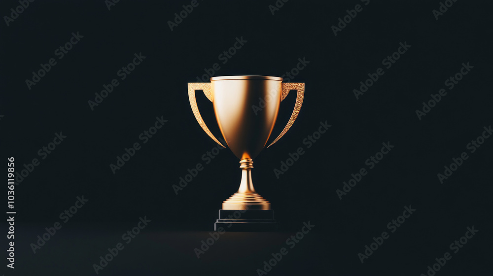 A golden trophy stands tall on a black background, ready for the champion. A golden trophy stands tall on a black background, ready for the champion.