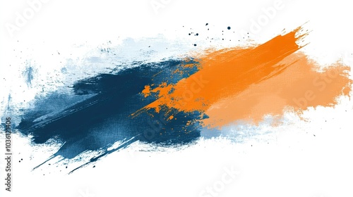 Blue and orange brush marks on a white background.