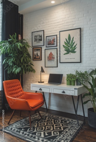 Bright and cozy home office with plants and modern decor during the day