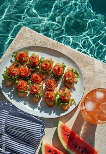 Delicious canapes by the poolside with refreshing drinks and summer vibes in ...