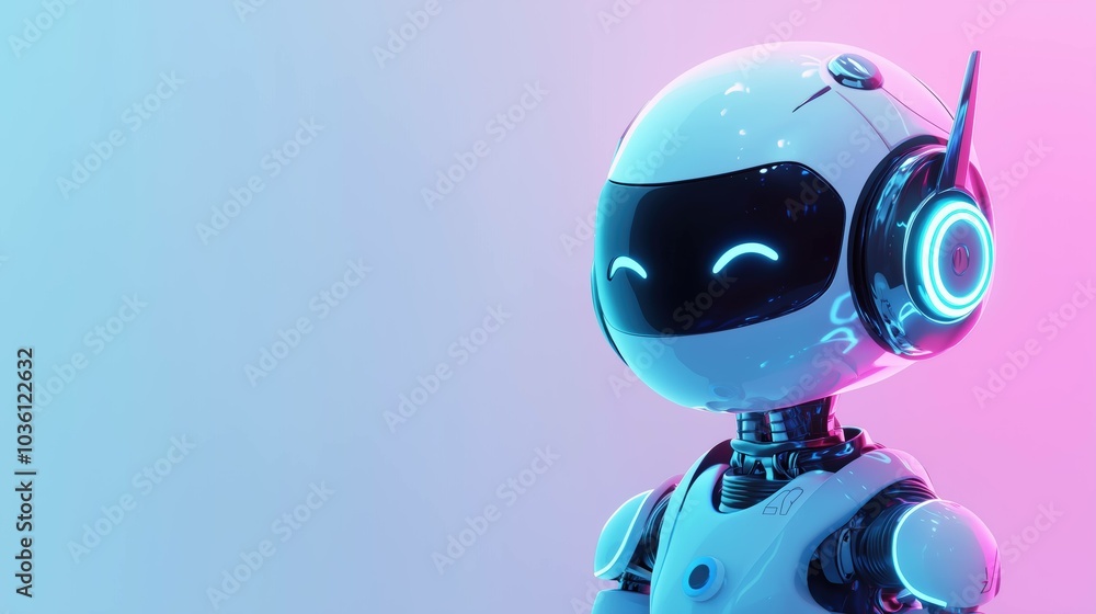 A cute robot in a gradient pink background