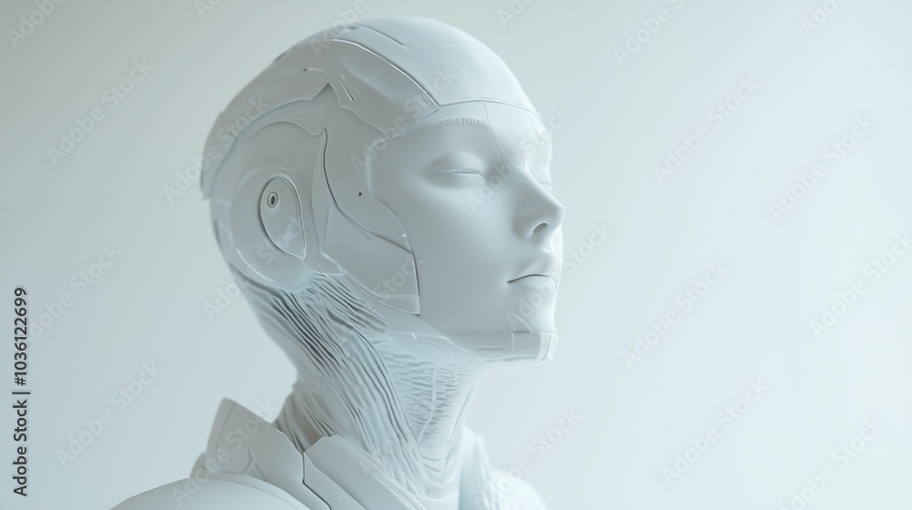 A futuristic white human in a modern, white background., technology banner A futuristic white human in a modern, white background., technology banner