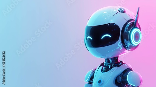 A cute robot in a gradient pink background