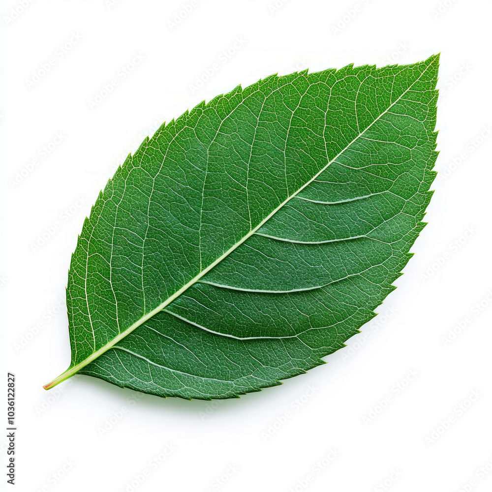 Obraz premium Single green leaf isolated on white background.