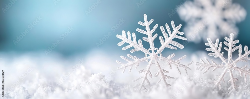 Close-up of delicate snowflakes in soft focus, ethereal winter beauty Close-up of delicate snowflakes in soft focus, ethereal winter beauty