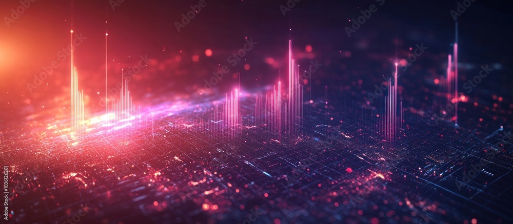 Futuristic cityscape with glowing skyscrapers and lights in a digital landscape. Futuristic cityscape with glowing skyscrapers and lights in a digital landscape.