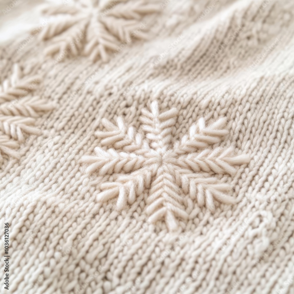 Delicate snowflakes on a wool sweater, cozy winter detail Delicate snowflakes on a wool sweater, cozy winter detail