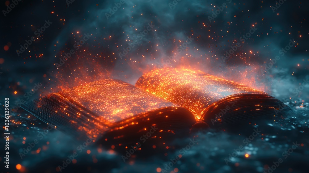 An Open Book Glowing with Embers and Smoke An Open Book Glowing with Embers and Smoke
