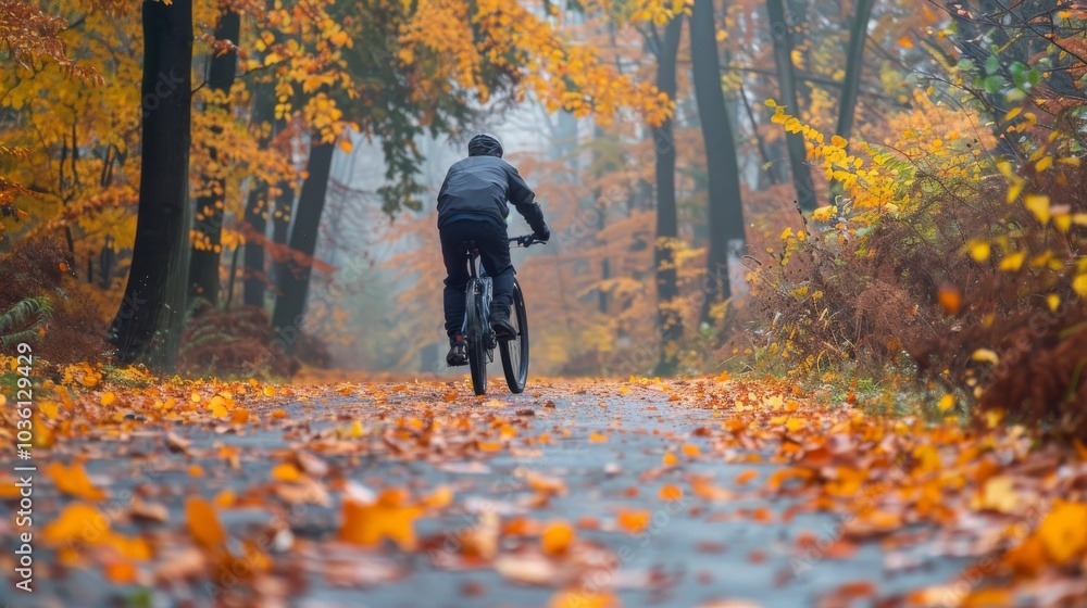 Cyclist enjoying a morning ride in a park Cyclist enjoying a morning ride in a park