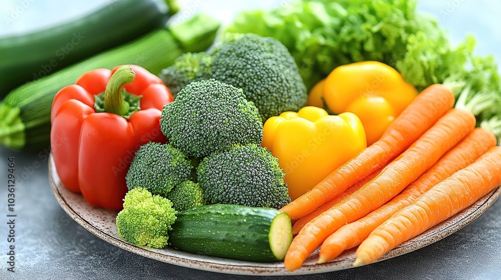 Fresh vegetables arranged on a plate. Fresh vegetables arranged on a plate.