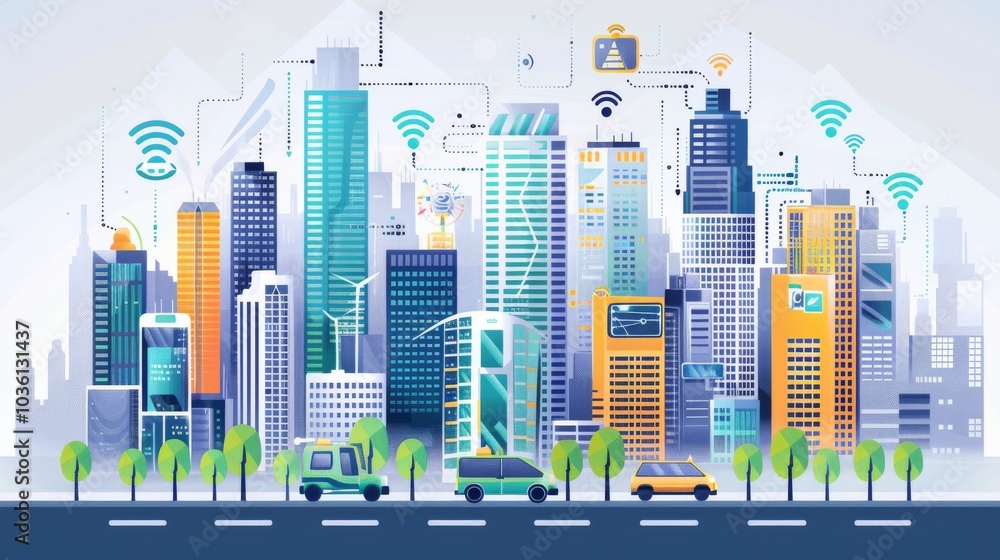 Fototapeta premium Smart city infrastructure with connected devices and IoT