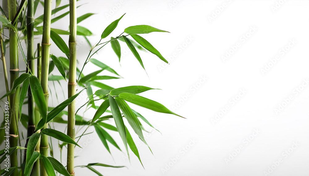Bamboo plant on side position provides copy space for text. background concept isolated white Bamboo plant on side position provides copy space for text. background concept isolated white