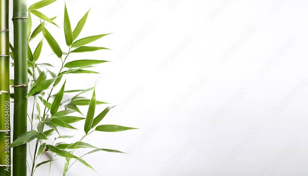 Fototapeta premium Bamboo plant on side position provides copy space for text. background concept isolated white