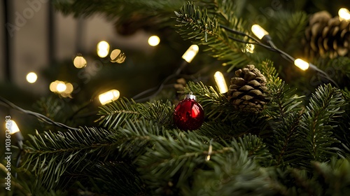 Wallpaper Mural Decorated Christmas tree branch close-up Torontodigital.ca