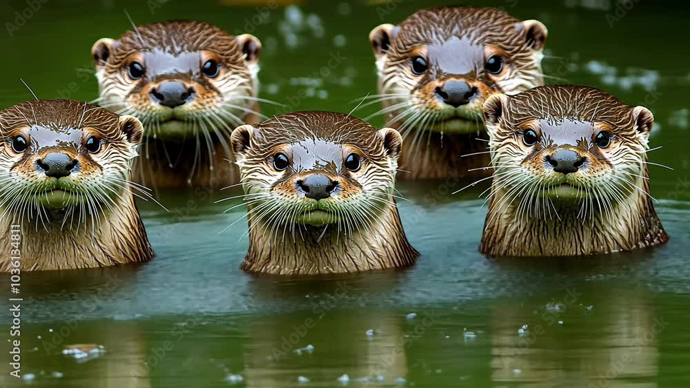 Exciting Moments With a Group of Playful Otters Swimming in a Serene Lake During a Sunny Afternoon Exciting Moments With a Group of Playful Otters Swimming in a Serene Lake During a Sunny Afternoon