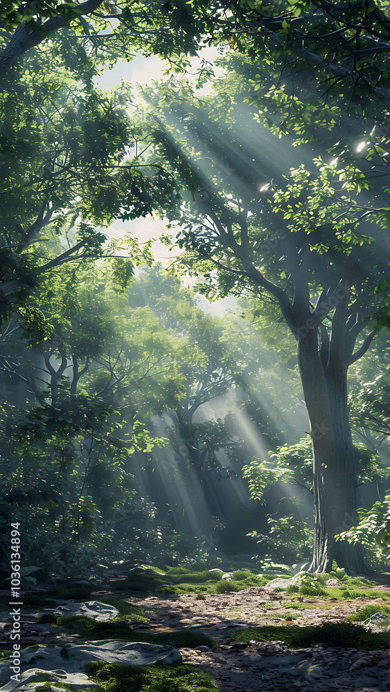 Sunlight Streaming through Forest Canopy Sunlight Streaming through Forest Canopy