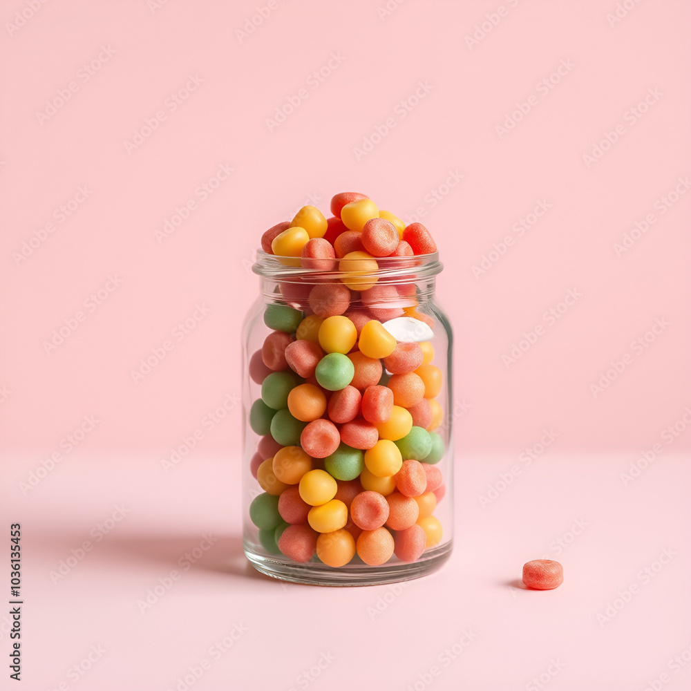 candy in jar on minimal style on empty background candy in jar on minimal style on empty background