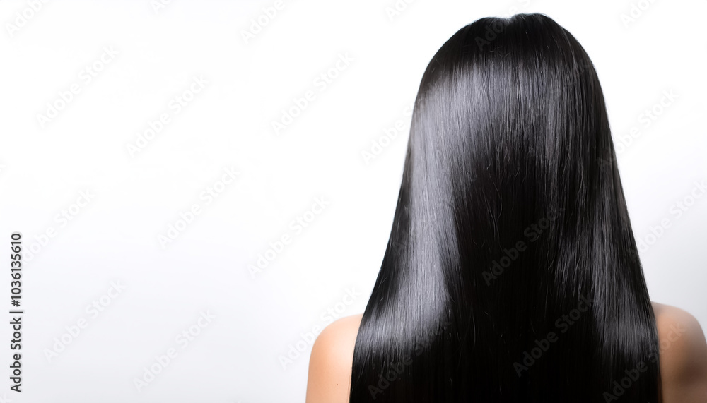 Black long hair on side position provides copy space for text. background concept isolated white Black long hair on side position provides copy space for text. background concept isolated white