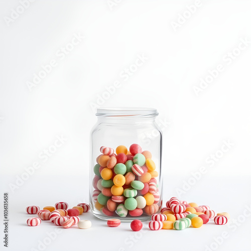 candy in jar on minimal style on empty background