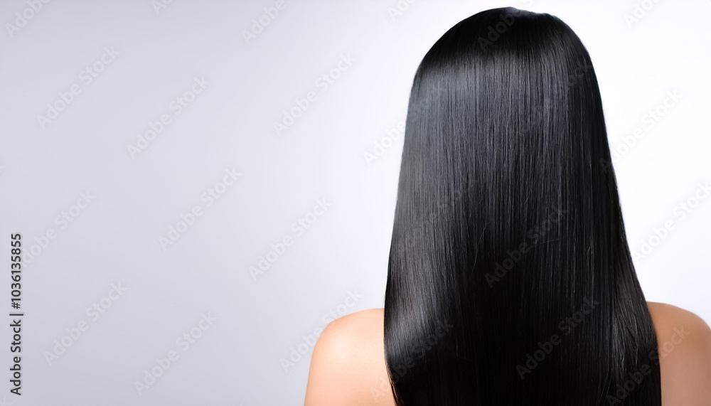 Black long hair on side position provides copy space for text. background concept isolated white Black long hair on side position provides copy space for text. background concept isolated white