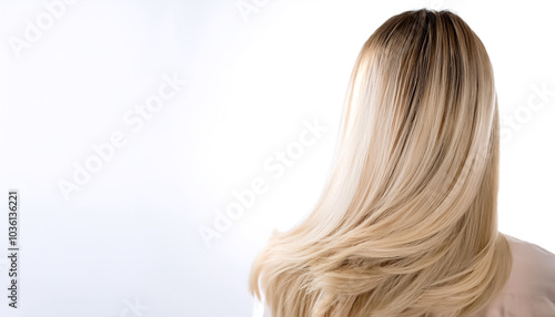 Wallpaper Mural blonde hair in back side on side position provides copy space for text. background concept isolated white Torontodigital.ca