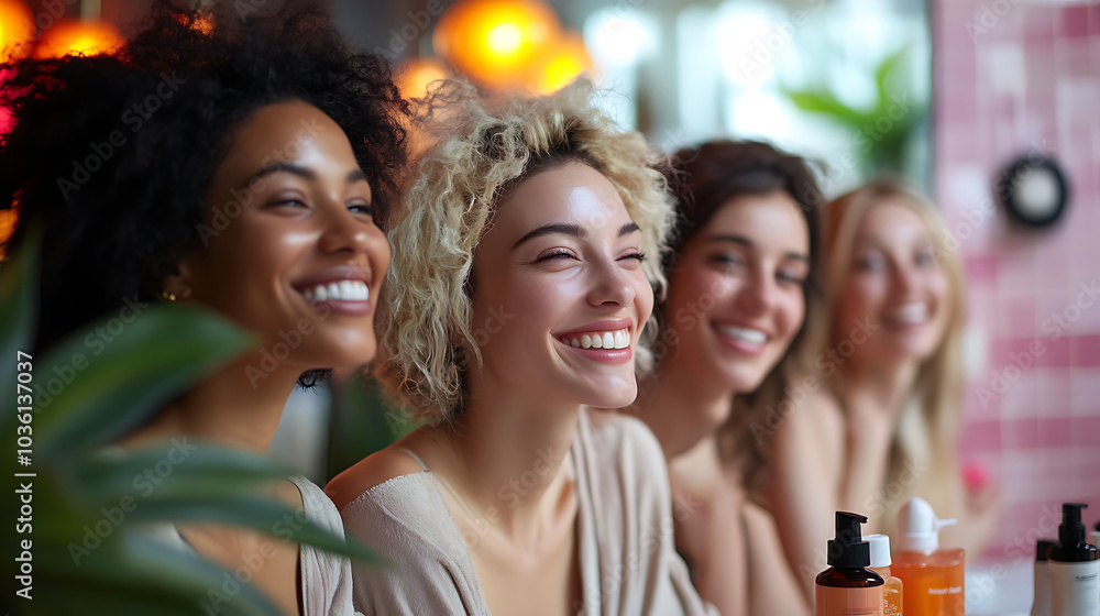 A group of women are smiling and sitting together