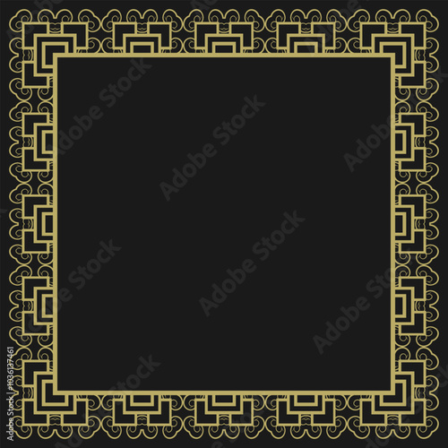 Square frame with vintage gold ornament on black background. Version 14. Vector illustration
