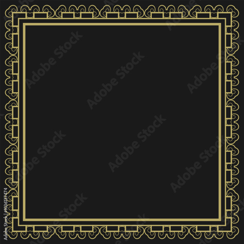 Square frame with vintage gold ornament on black background. Version 16. Vector illustration