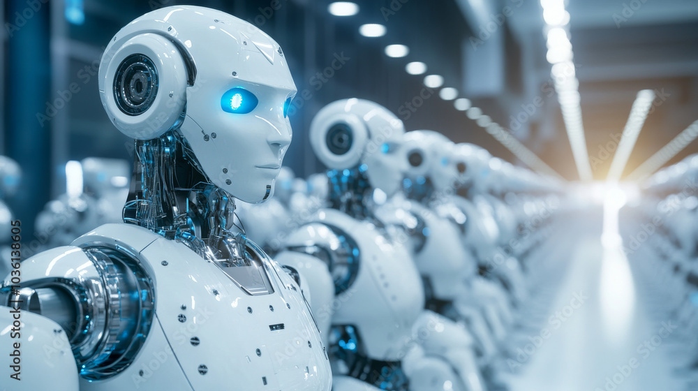 Fototapeta premium Automation software uses technology to make work easier and faster. This involves robots and smart devices that help businesses and people be more productive.