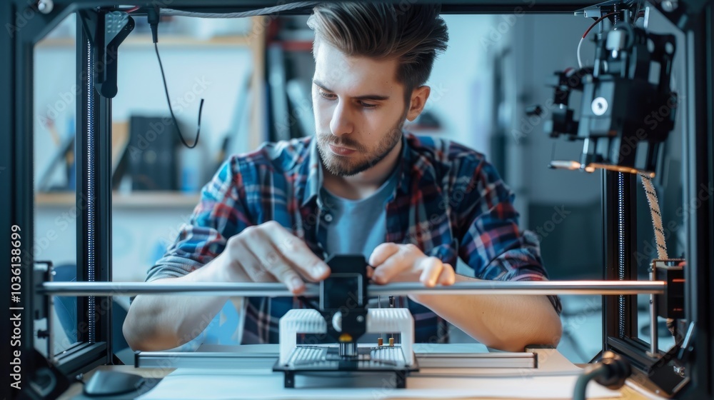Tech-savvy person using a 3D printer at home Tech-savvy person using a 3D printer at home