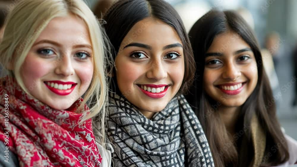 Young Women Smiling Together at a Cafe in a Bustling City During a Social Meetup in the Afternoon Young Women Smiling Together at a Cafe in a Bustling City During a Social Meetup in the Afternoon
