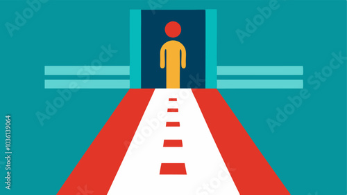 Visual Aid for Orientation An illustration of tactile paving or textured floor markers leading to the restroom assisting individuals with visual impairments.