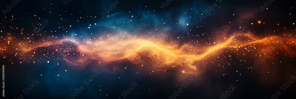 Fototapeta premium Abstract cosmic background with swirling nebulae in blue and orange.