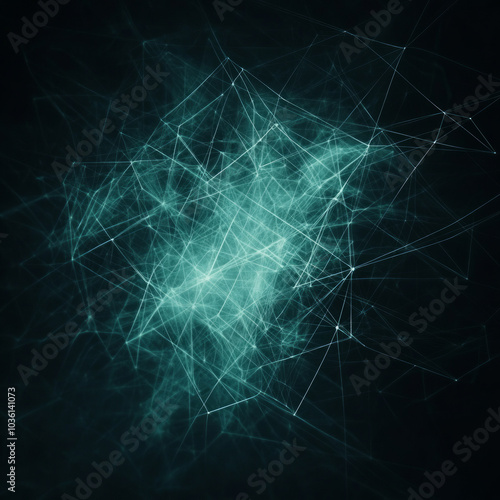 Abstract teal and white network of lines and dots.