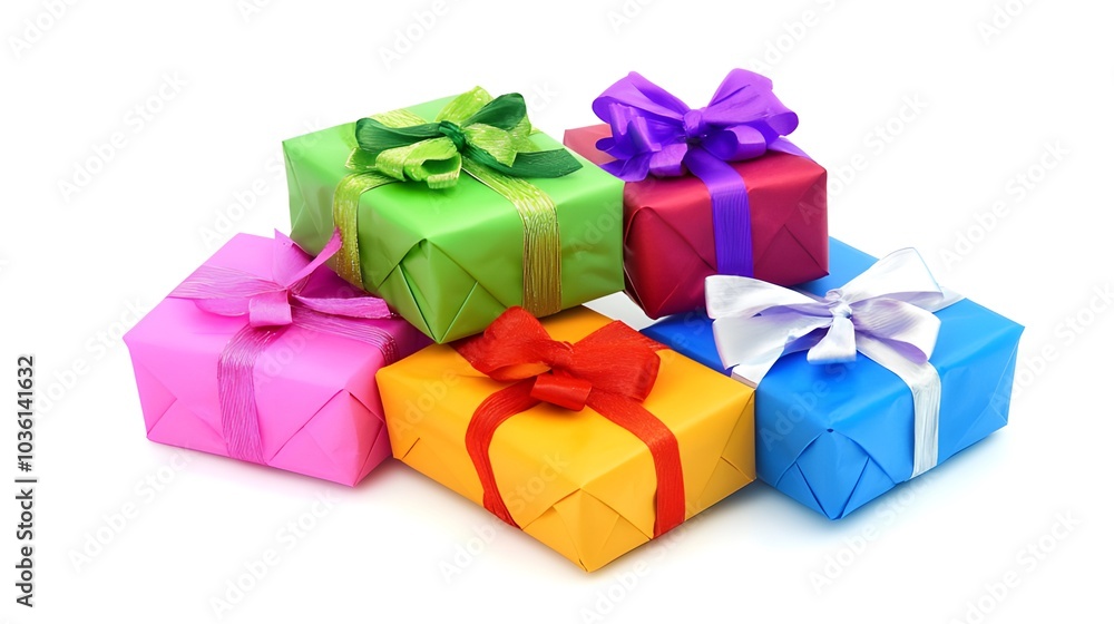 Obraz premium Small stack of wrapped presents with colorful bows