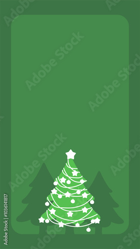 Green Christmas tree storis template. Simple frame festive frame in flat style. photo